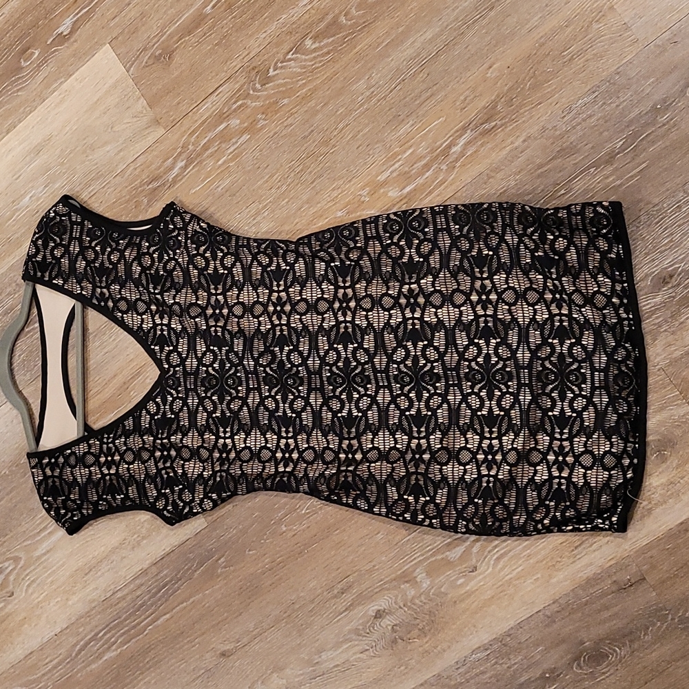 NWOT black lace overlay mini dress